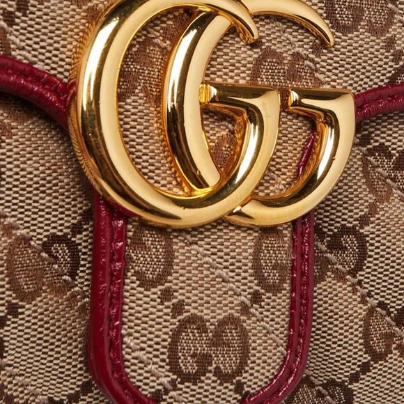 Gucci Beige/Red GG Quilted Canvas Marmont Mini Shoulder Bag - Picture 6 of 10